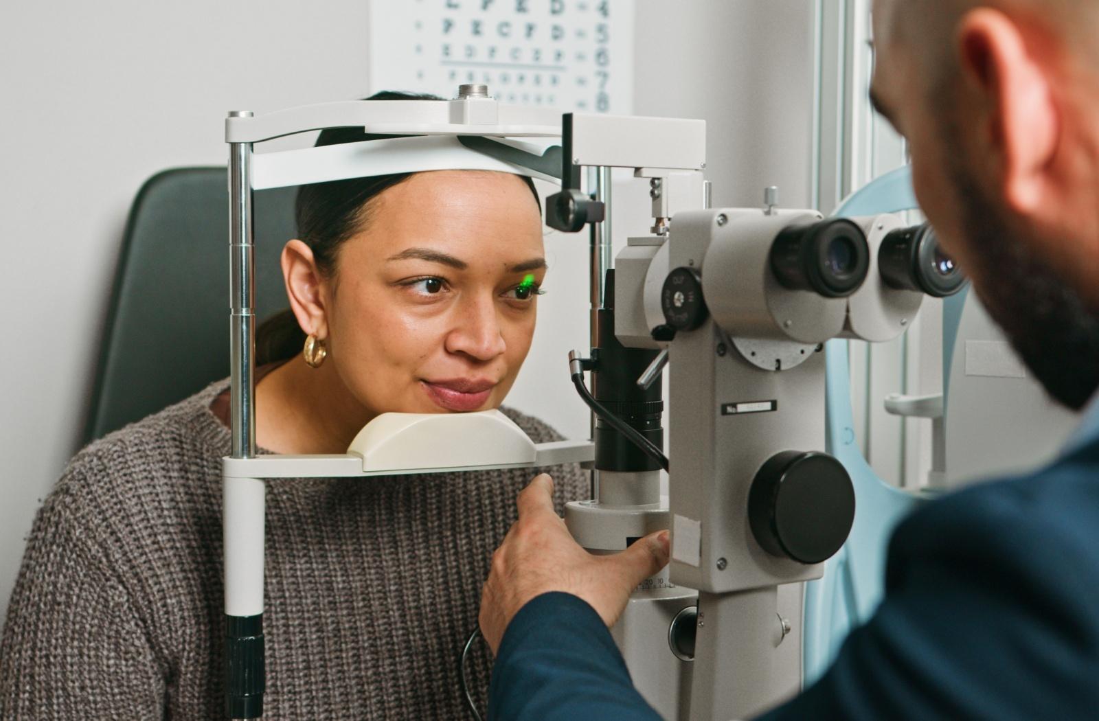 A patient getting an eye exam.
